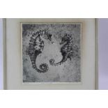 Simon Winch, signed artists proof etching - Seahorses, 1965, 23cm square, in glazed frame