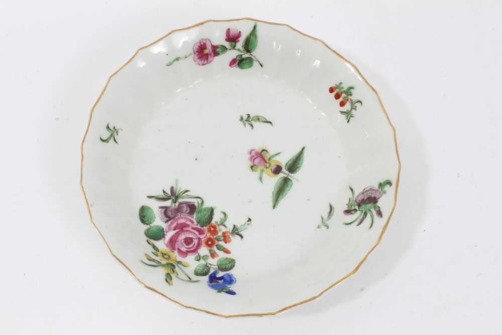 Worcester faceted coffee cup and saucer, circa 1770, polychrome painted with flowers - Image 2 of 7