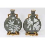 Pair of Victorian Graingers Worcester Moonflasks with Pate Sur Pate decoration.