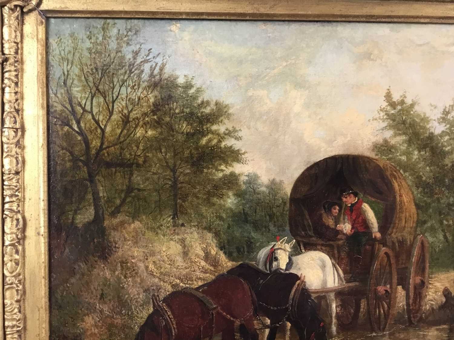 Thomas Smythe - oil on canvas - horse drawn wagon crossing stream - Image 5 of 7