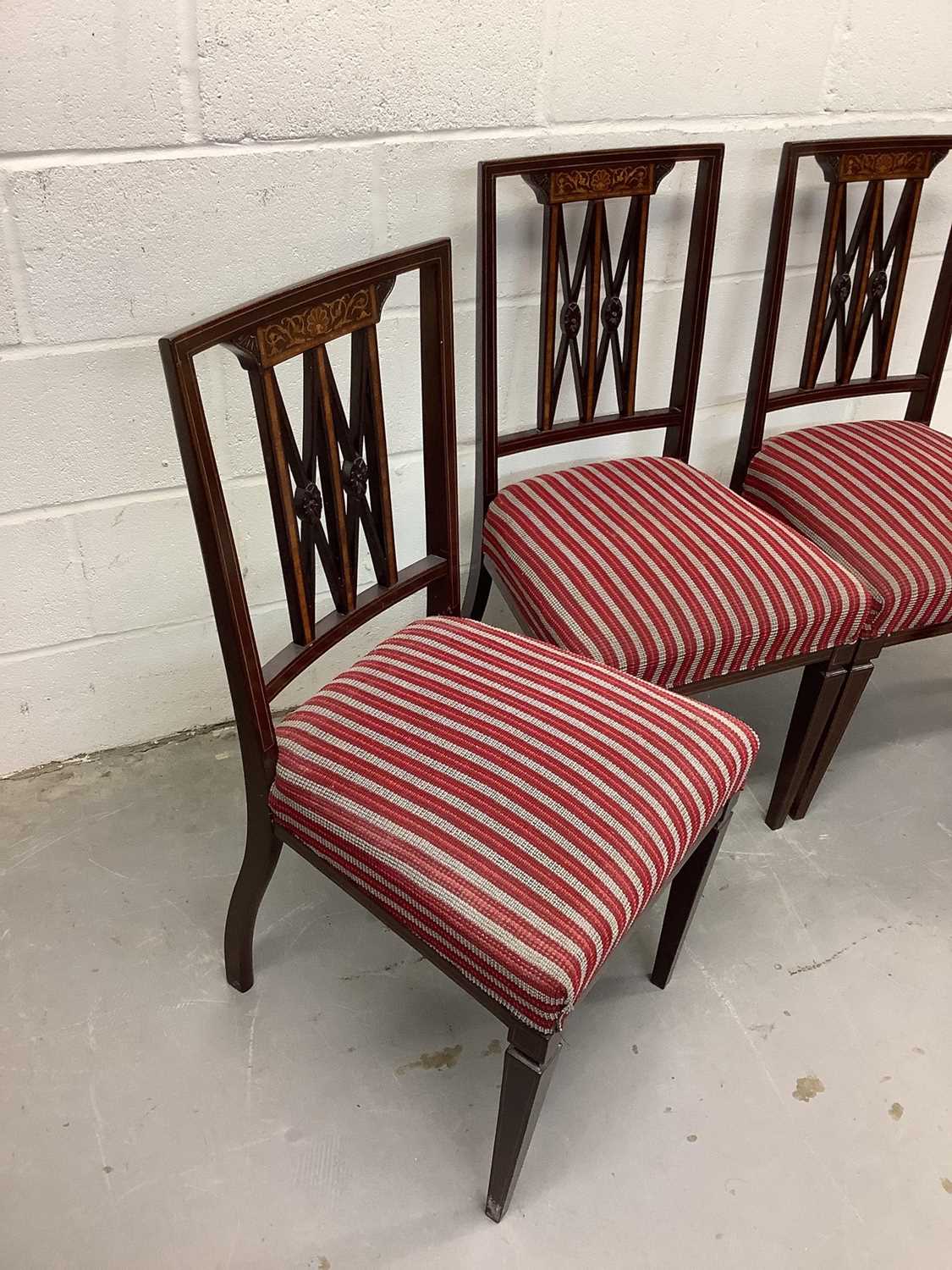 Set of four Edwardian mahogany and marquetry inlaid salon chairs - Image 2 of 4