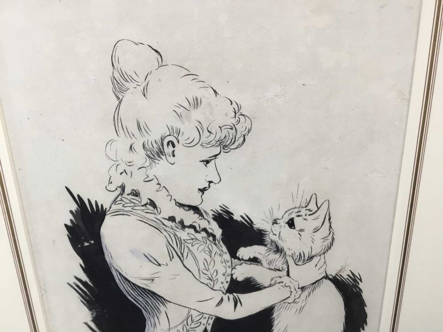 Louis Wain (1860-1939) pen and ink - “She kept on kissing me”, signed, in glazed gilt frame (paper t - Image 3 of 7