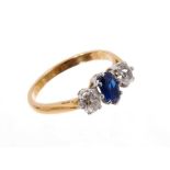 Sapphire and diamond three stone ring