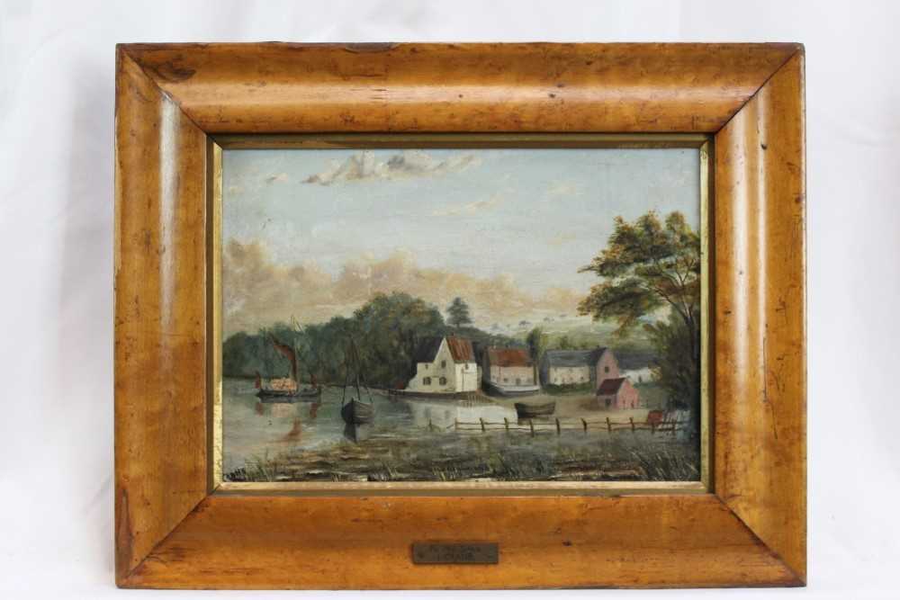 J. Crane A view of Pin Mill on the Orwell, oil on canvas, signed and dated 1885, in maple frame. - Image 2 of 7