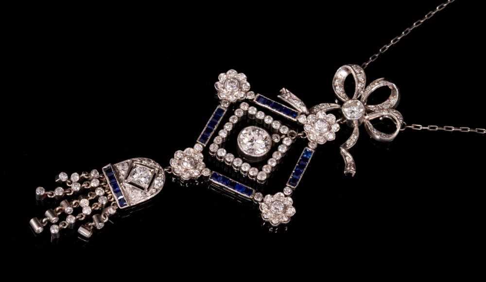 Edwardian style Belle Époque diamond and sapphire pendant necklace