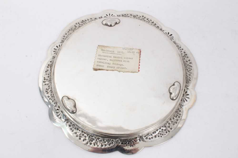 Victorian silver salver of shaped circular form, with pierced and embossed foliate border - Image 3 of 3