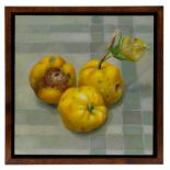 Val Archer (b.1946) oil on board - still life Three Quinces, initialled, framed, 20cm square Prove