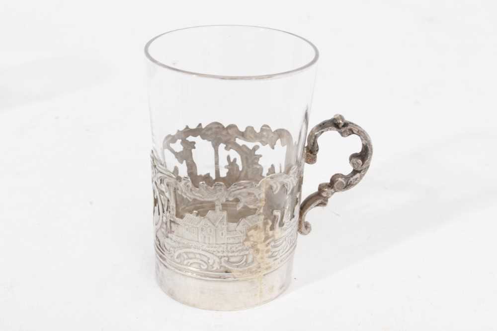 Set of six 19th century Dutch silver shot/tot glass holders, and five glasses. - Image 8 of 11