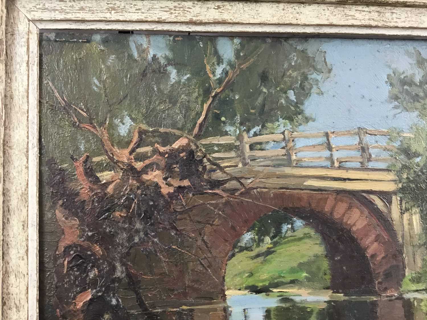 Lewis Taylor Gibb (1873-1945) oil on panel - A Rural Bridge, 25cm x 35cm, in painted frame - Image 3 of 7