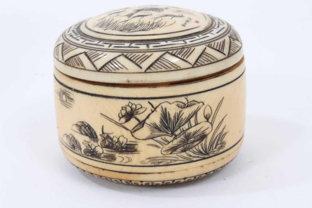 19th century Chinese ivory archer’s ring and engraved pot - Image 8 of 10