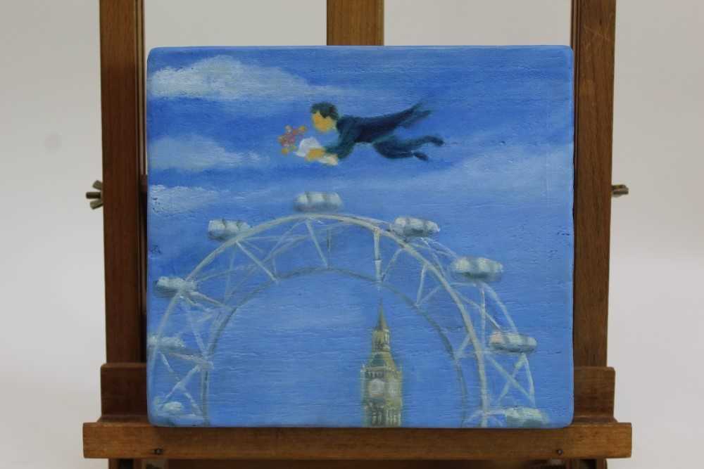 Contemporary, English School, oil on wood block - The London Eye, 20cm x 23cm, unframed