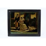 19th century reverse print on glass, titled 'Connubial Happiness' in ebonised frame, 23 x 28cm