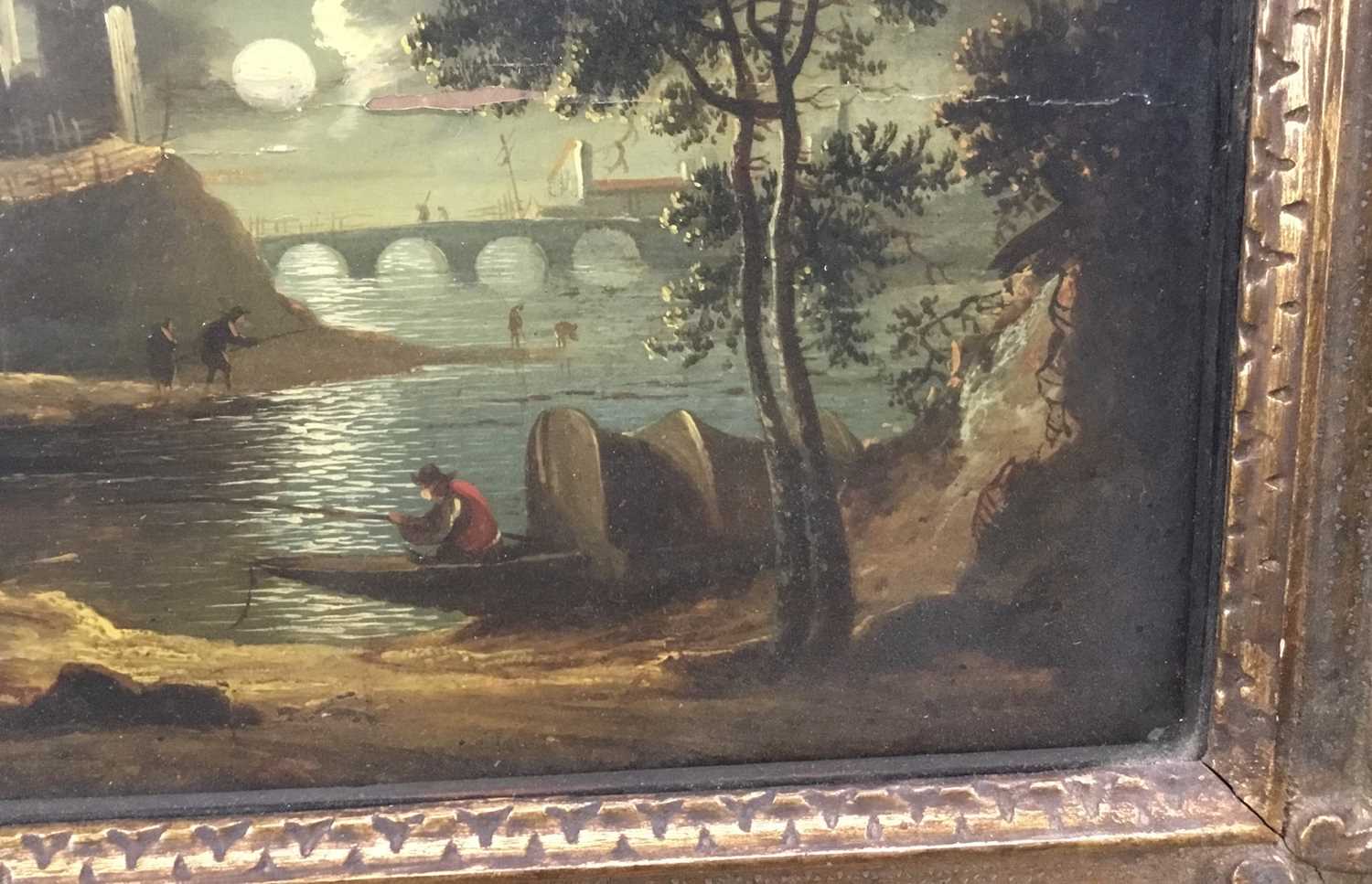 Continental School, early 19th century, pair of oils on panel - moonlit river landscapes, 20.5cm x 2 - Image 4 of 15