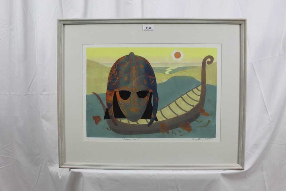 Penny Berry Paterson (1941-2021) signed monoprint, woodcut and linocut - Sutton Hoo I, 35cm x 50cm, - Image 2 of 8