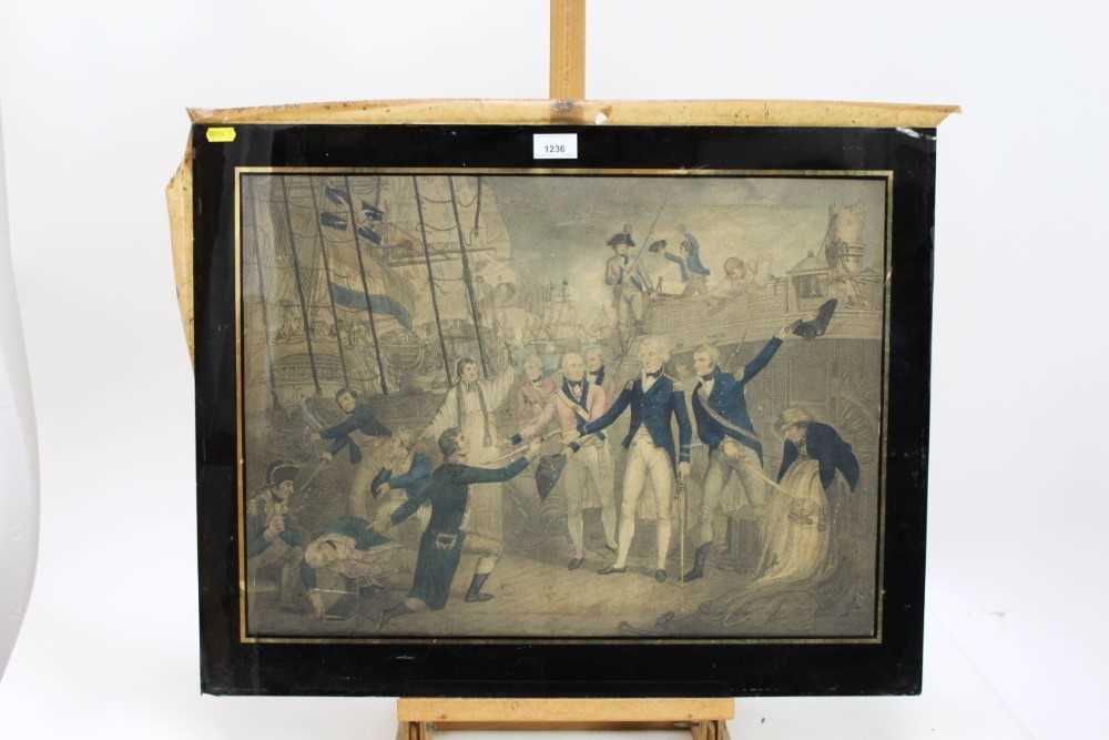 After Daniel Orme (c.1766-1832) hand coloured engraving - Admiral Nelson receiving the Spanish Admir - Image 2 of 22