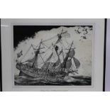 Robert Horne (1923-2010) signed limited edition etching - The Barque 'Endeavour', 20/100, 45cm x 58c