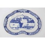 Caughley kidney shaped dish, circa 1785, decorated in blue and white with the Weir pattern, 27.5cm w