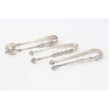 Pair of George III silver sugar tongs with engraved decoration, (London 1782), 12.5cm overall, toget