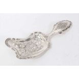 Dutch silver sifter spoon of rectangular form with foliate pierced bowl