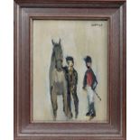 *Robert Sadler (1909-2001) acrylic on board - horse and figures, signed and dated ‘86, framed Prov