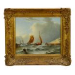 English School, 19th century, oil on canvas - shipping off the coast, in gilt frame