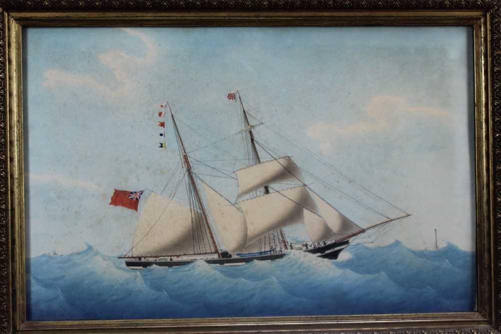 Mid 19th century ink and watercolour - 'Emma of ? Capt. John Key Thomas, off Planier in the gulf of - Image 2 of 9