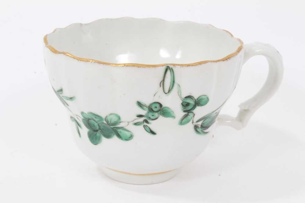 Bristol cup and saucer, circa 1772-75, decorated in green enamels with swags of flowers, with gilt r - Image 4 of 10