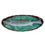 Victorian George Jones majolica Trout dish and cover