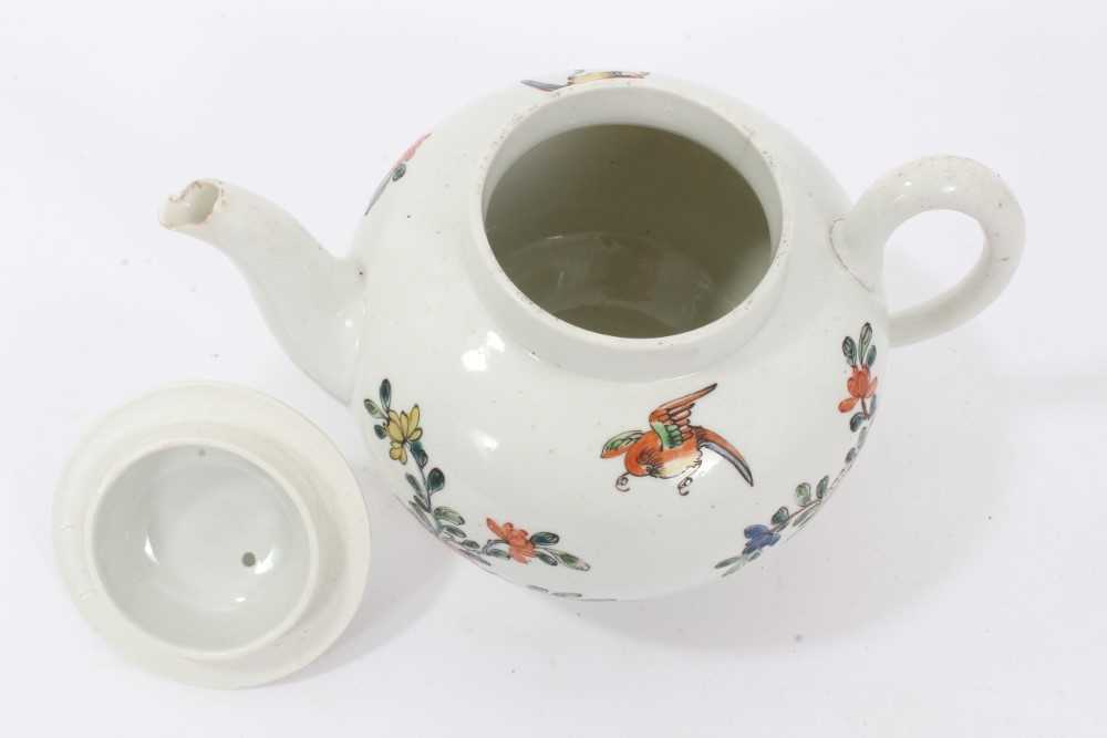 An early Worcester teapot, circa 1754-55, polychrome painted in the Chinese style, with non-matching - Image 4 of 9