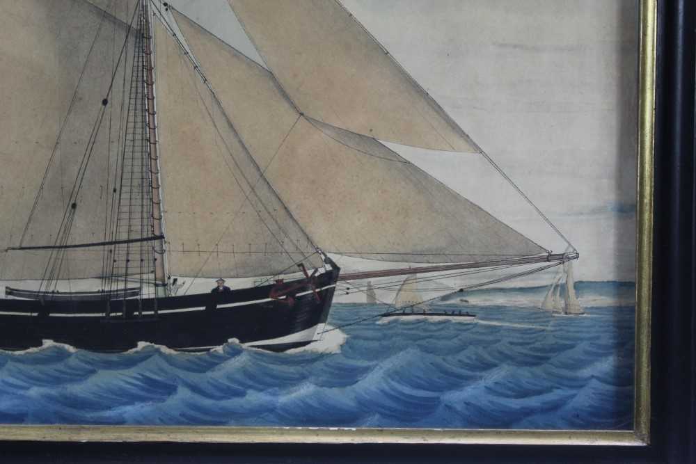 Mid 19th century ink and watercolour - Shipping off the Coast, 39cm x 56cm, in glazed gilt and eboni - Image 3 of 10