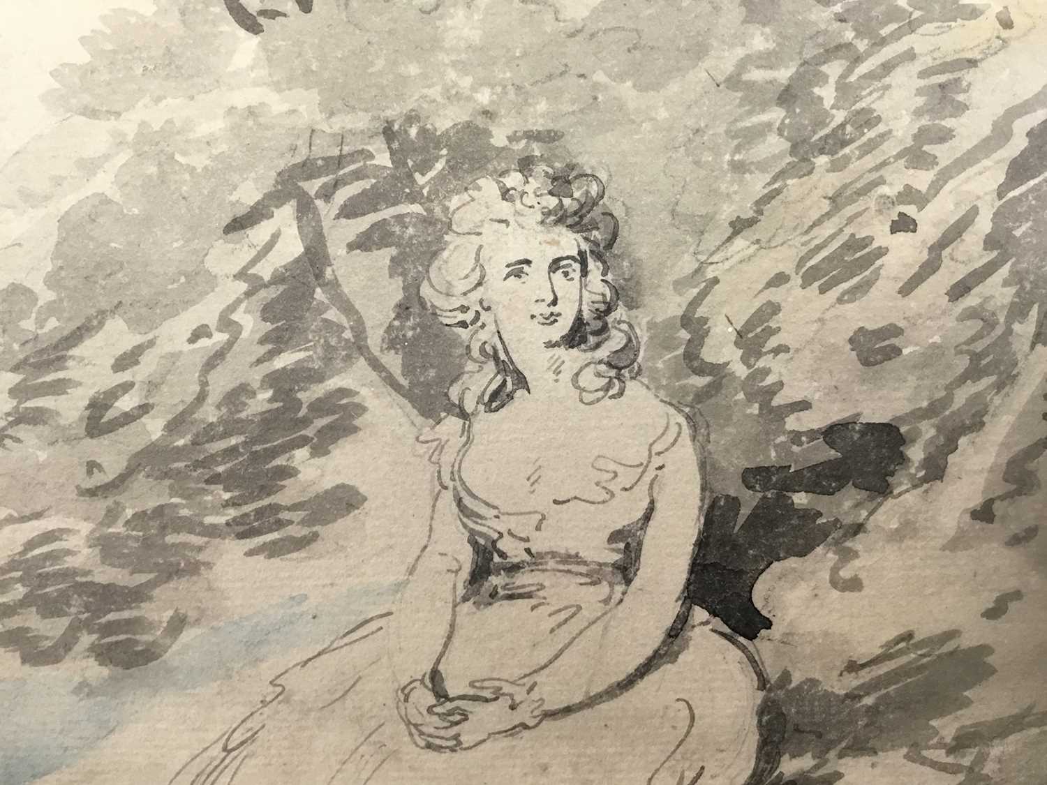 Thomas Rowlandson (1756-1827) pen and wash, seated girl in landscape with dog - Image 3 of 9