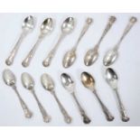 Set of twelve late Victorian silver kings pattern with diamond heel teaspoons
