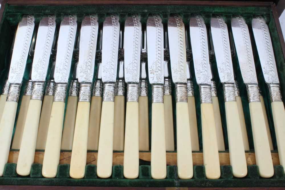 Victorian set of 12 pairs dessert knives and forks with 12 pairs fish eaters in a fitted case - Image 3 of 4