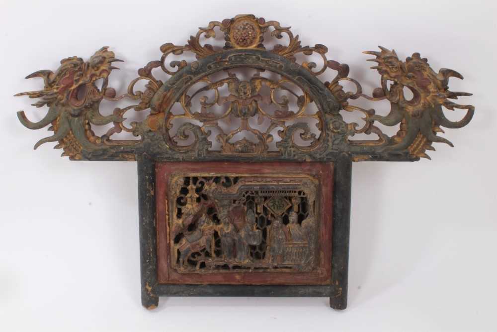 19th century Chinese carved and mirrored panel