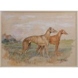 Molly Maurice Latham (c.1900-1987) watercolour - two greyhounds in landscape, signed, in glazed fram