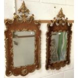 Near pair of Georgian style mahogany and parcel gilt wall mirrors