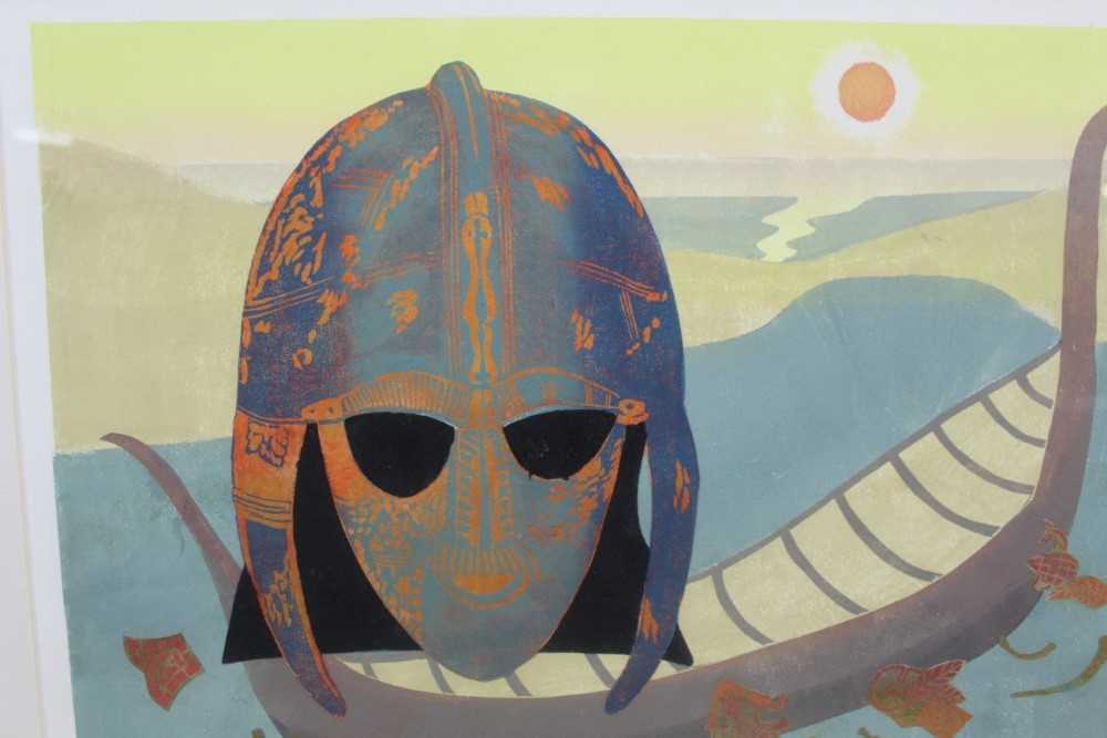 Penny Berry Paterson (1941-2021) signed monoprint, woodcut and linocut - Sutton Hoo I, 35cm x 50cm, - Image 6 of 8