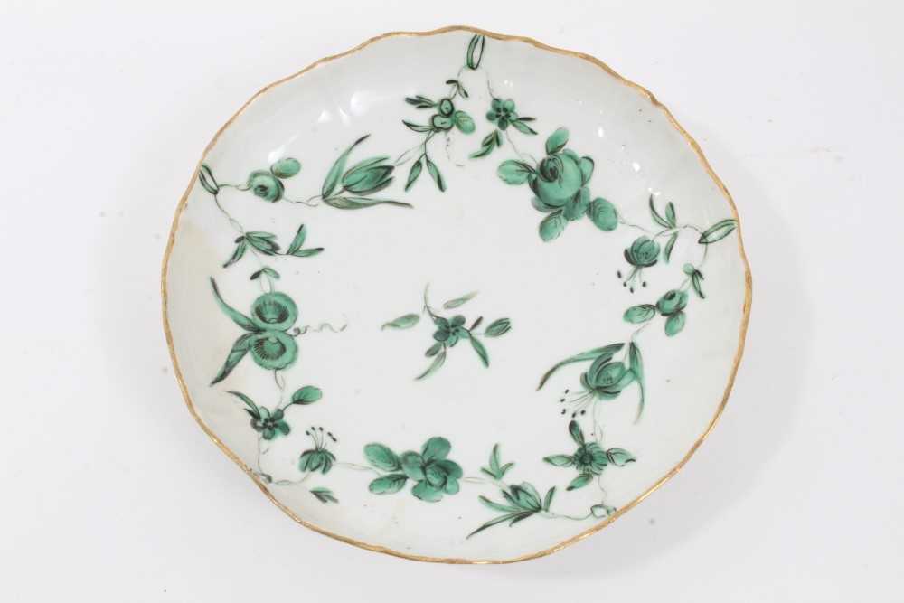 Bristol cup and saucer, circa 1772-75, decorated in green enamels with swags of flowers, with gilt r - Image 2 of 10