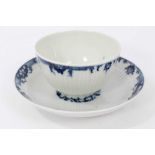 Worcester blue and white fluted tea bowl and saucer, circa 1760, decorated with patterned borders, t