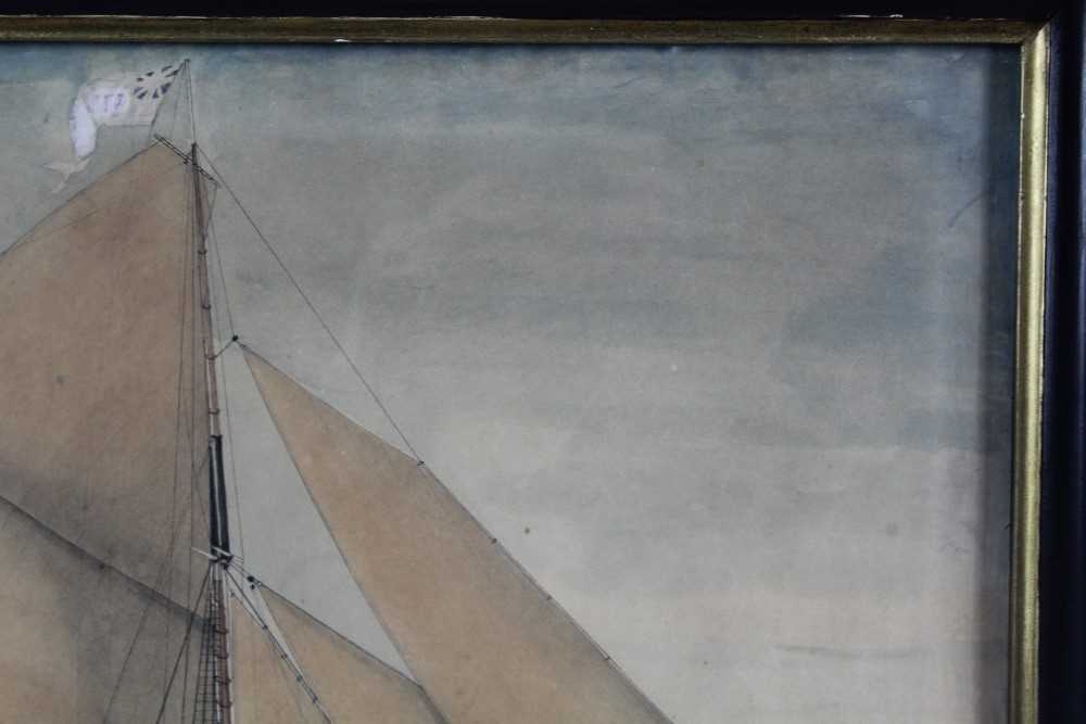 Mid 19th century ink and watercolour - Shipping off the Coast, 39cm x 56cm, in glazed gilt and eboni - Image 4 of 10