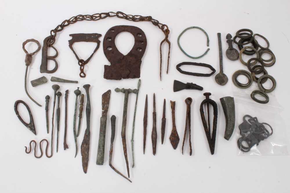 Collection of artefacts, Roman and later, including spoons, knife, rings etc