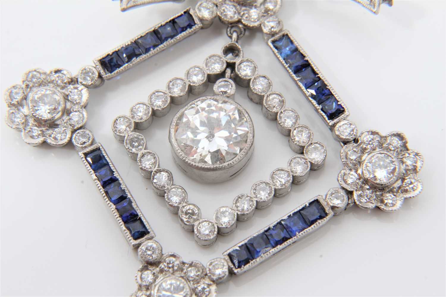 Edwardian style Belle Époque diamond and sapphire pendant necklace - Image 7 of 9