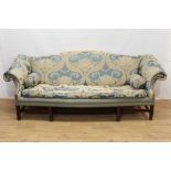 George III style mahogany camel back sofa