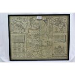 17th century engraved map of Huntington by Thomas Bassett and Richard Chiswell, in glazed frame