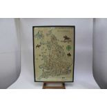 Hunting trophy in the form of a silver plated fox, mounted fox pad and Fox Hunt framed map