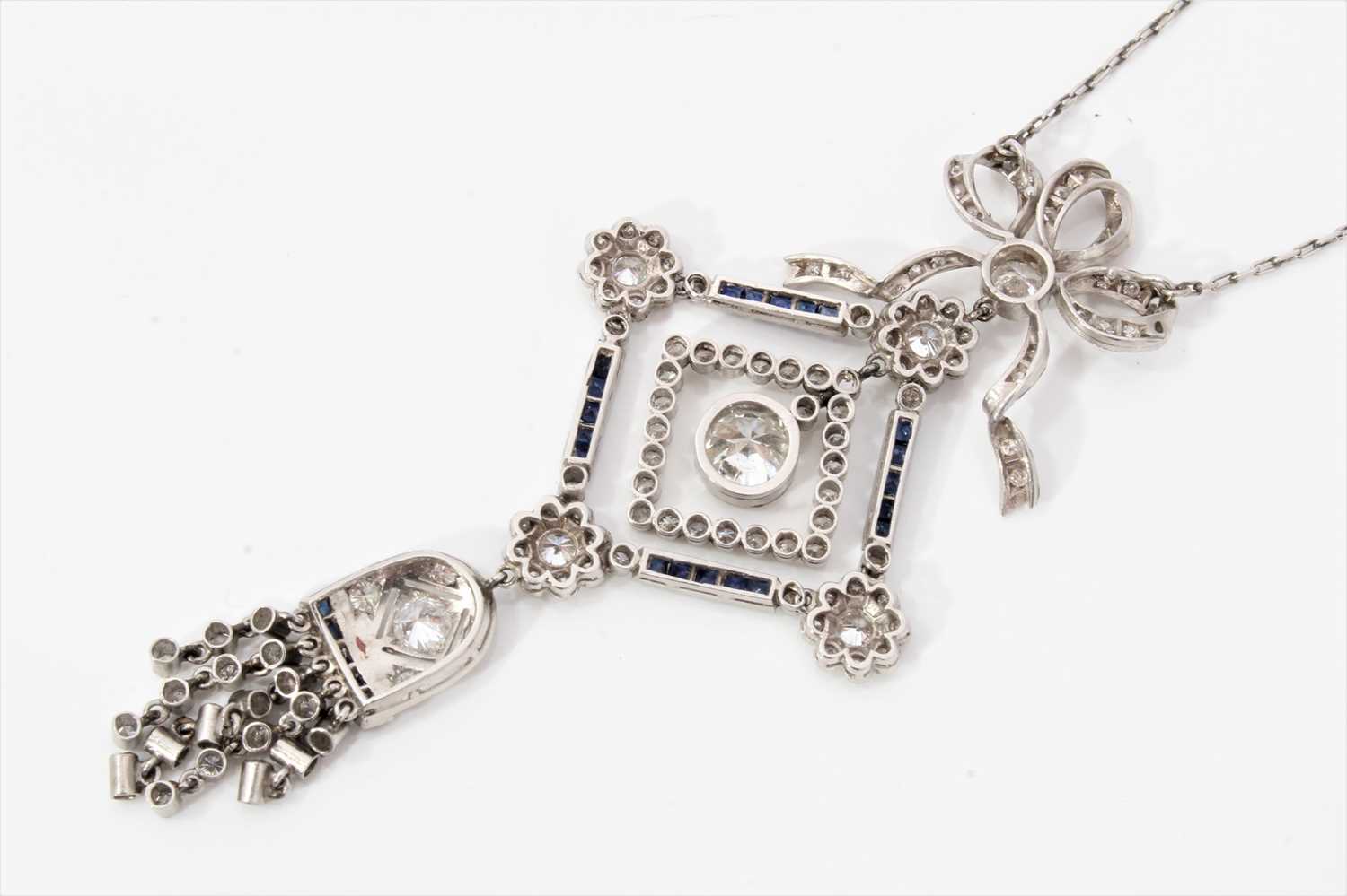 Edwardian style Belle Époque diamond and sapphire pendant necklace - Image 5 of 9