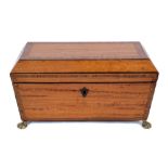 Regency satinwood and kingwood crossbanded tea caddy of sarcophagus form with rosewood cross banded