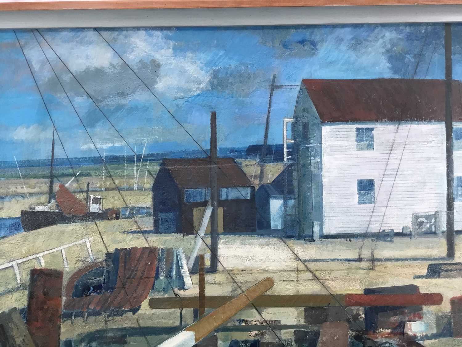 Henry Collins (1910-1994) oil and collage on board, Tollesbury harbour scene, signed and dated ‘87 - Image 7 of 19