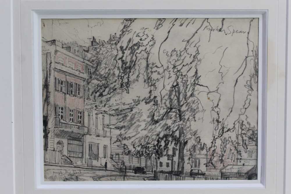*Ruskin Spear, pencil and brown chalk with colour notes, 'Berkeley Square', signed, inscribed to lab