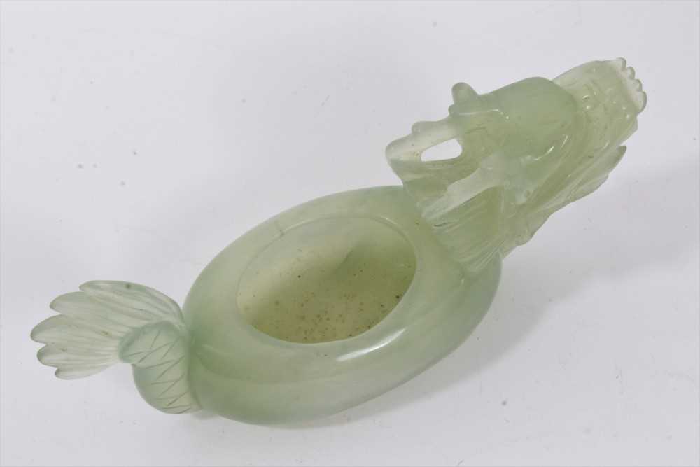 Chinese carved green stone dragon vessel - Image 3 of 4